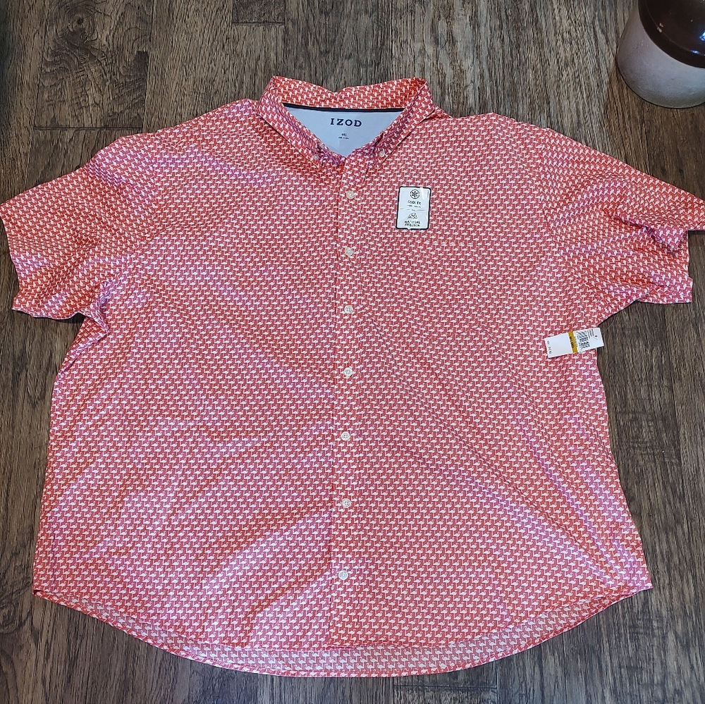 Izod Men's Patterned Orange Button-Down Shirt Big… - image 4